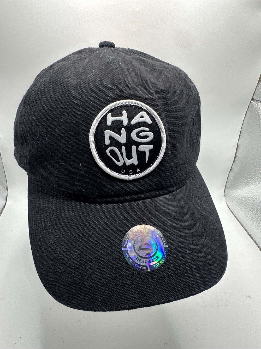 Hang Out Lucky 7 Black Baseball Cap with Embroidered Patch NWT